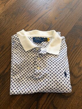 Polo by Ralph Lauren White Polo with Navy Geometric Print